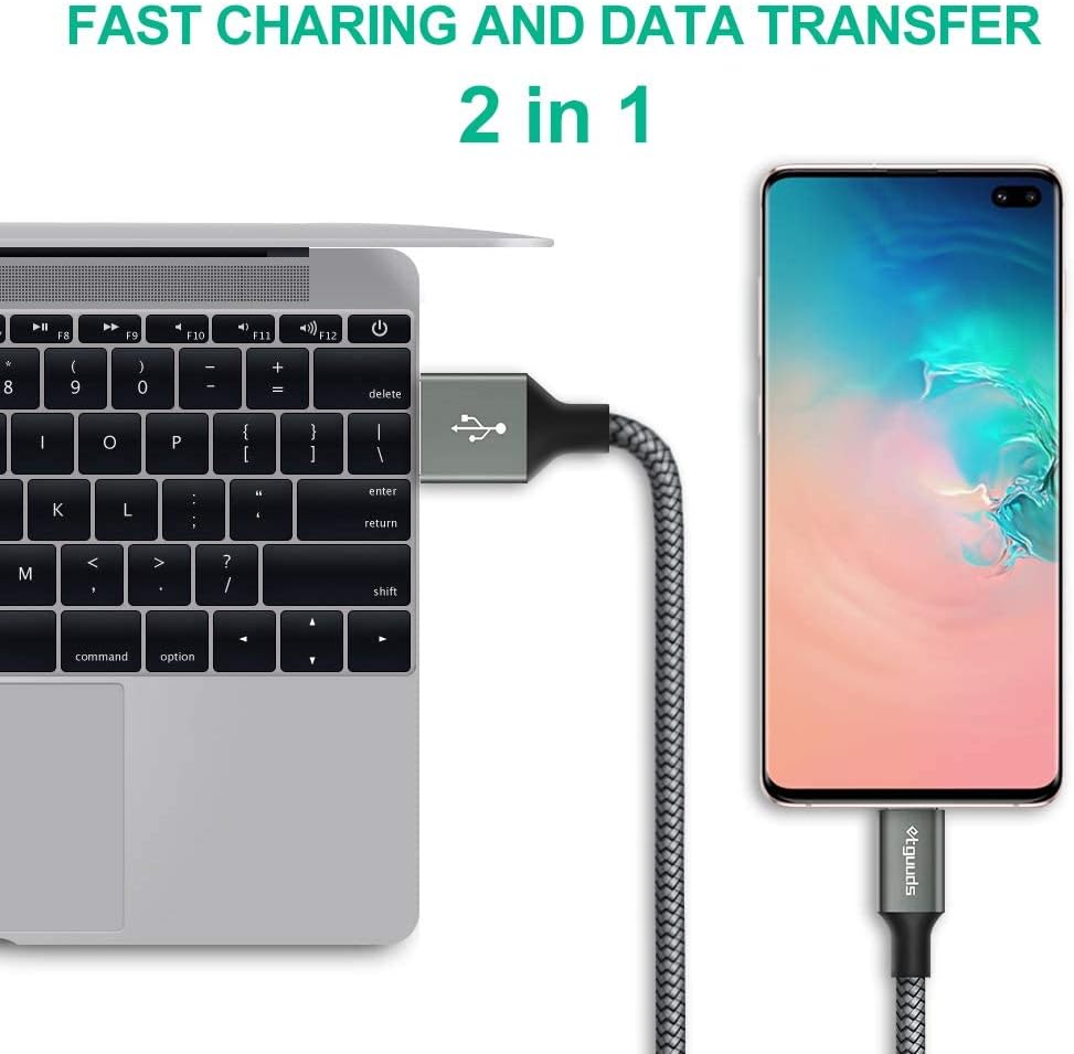 Long USB C Cable [12ft, 2-Pack], etguuds Fast Charging USB A to Type C Charger Cable Braided for Samsung Galaxy S22 S21 S20 Ultra 5G S10 S10E S9 Note 20 10 9, A10e A20 A33 A32 A50 A70, LG, Moto, Pixel