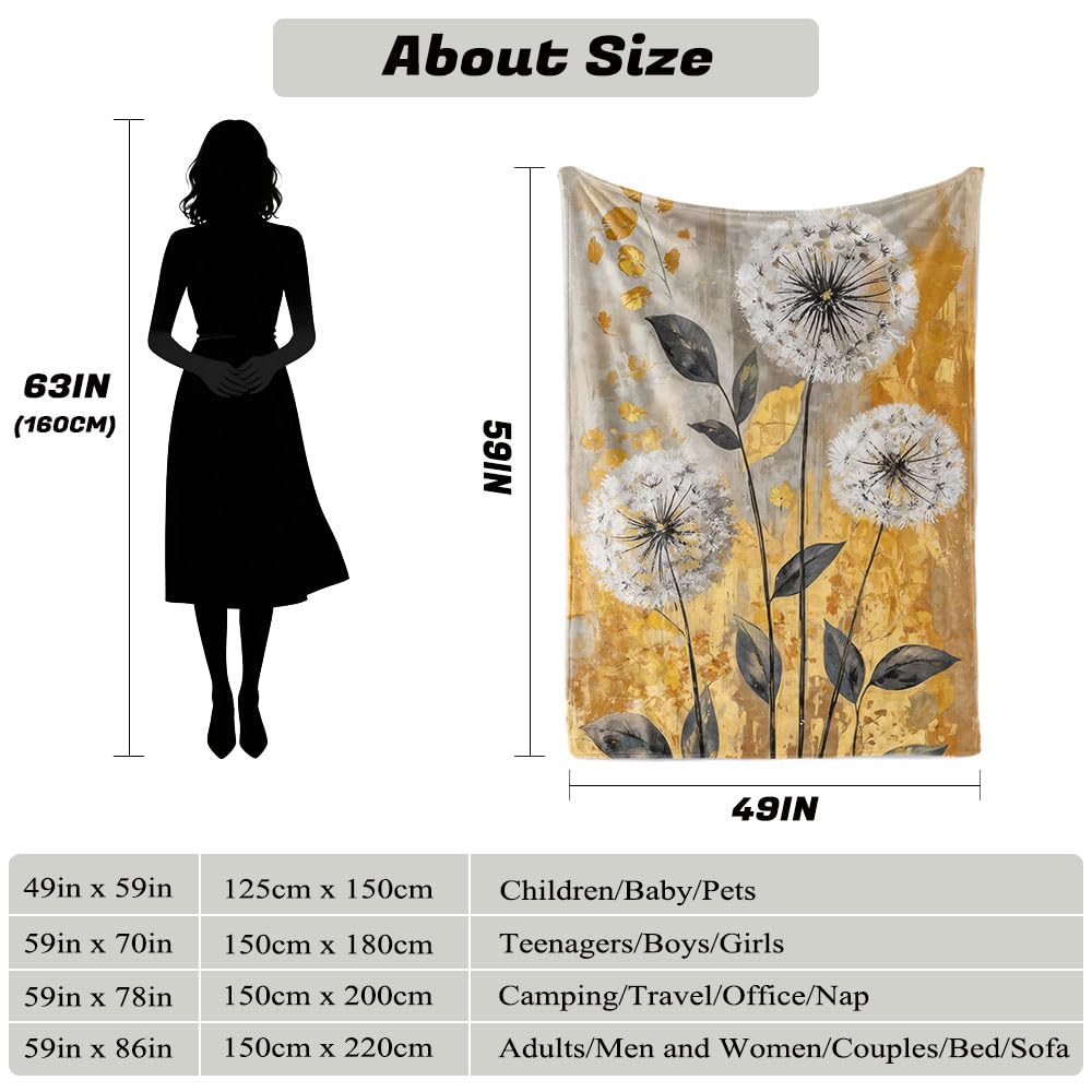 HUNXIAOJ Flower Print Blanket Rustic Floral Throw Blanket Floral Bedding Country Flower Decor Warm Soft Flannel for Bed Sofa Couch (49in x 59in)