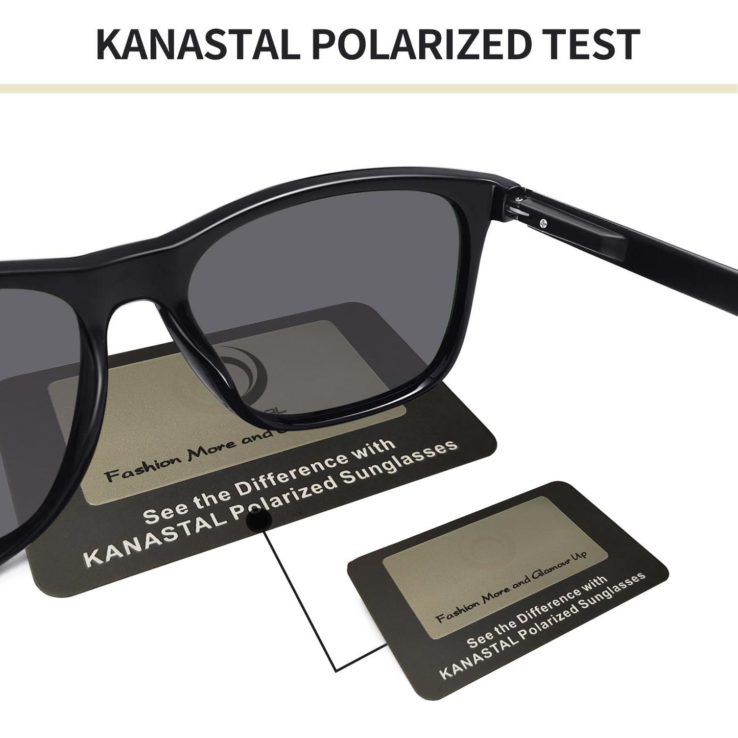 KANASTAL Black Sunglasses Mens Polarised Womens Dark Square Ladies Retro Spring Vintage Driving Fishing Beach Vacation Urban UV400 Protection - Glossy Black