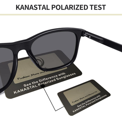KANASTAL Black Sunglasses Mens Polarised Womens Dark Square Ladies Retro Spring Vintage Driving Fishing Beach Vacation Urban UV400 Protection - Glossy Black
