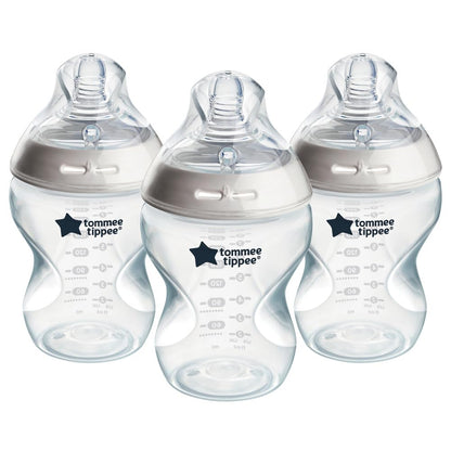 Tommee Tippee Natural Start Baby Bottles for 0m+, Pack of 3 260ml Baby Bottles, with Slow Flow Breast-Like Teat for a Natural Latch, Self-Sterilising and BPA Free, Baby Feeding Essentials
