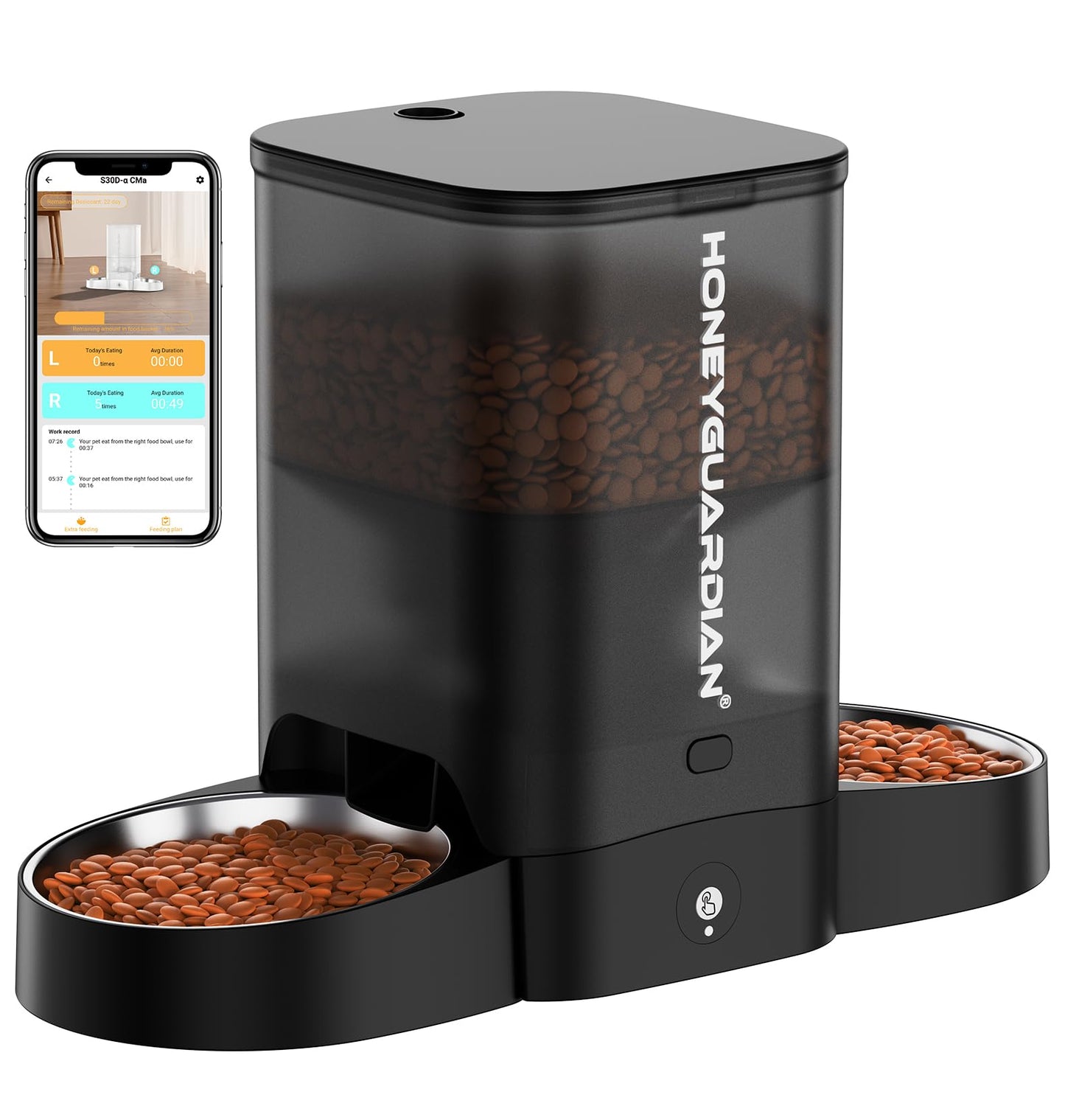 HoneyGuaridan Automatic Cat Feeder, 2.4G WiFi Smart Pet Feeder with APP Control for Remote Feeding, 3.5L Timed Cat Food Dispenser Programmable 1-6 Meals, for 2 Cats & Dogs