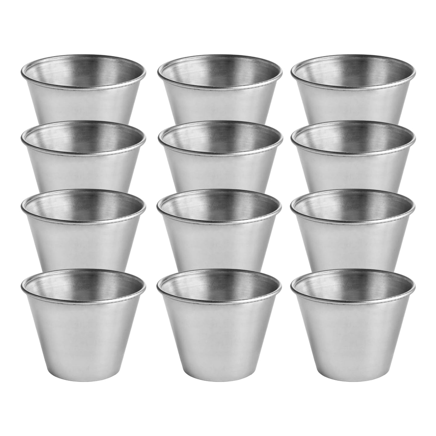 Notana Smooth Stainless Steel Round Cup - 2.5 oz Metal Sauce Cup Set - Stainless Steel Ramekin for Kitchen Use, Restaurant Stainless Sauce and Dipping Cup 12 Pack