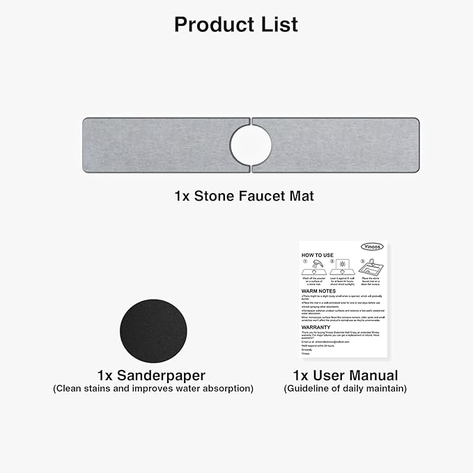 23.6" x 4" Stone Faucet Mat for Kitchen Sink, Quick Drying Diatomite Sink Tray
