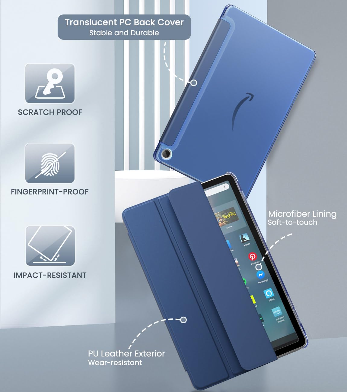 MoKo Case Fits Amazon Fire Max 11 Tablet (13th Generation, 2023 Release) 11" - Slim PU Leather Trifold Stand Cover for Kindle Fire 11 Tablet Frosted Hard Back Shell with Auto Wake/Sleep, Dark Blue