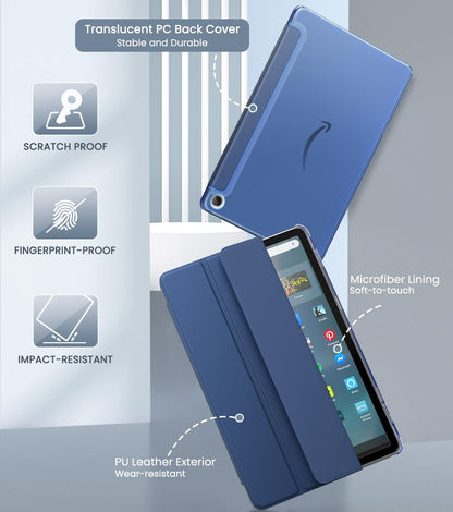 MoKo Case Fits Amazon Fire Max 11 Tablet (13th Generation, 2023 Release) 11" - Slim PU Leather Trifold Stand Cover for Kindle Fire 11 Tablet Frosted Hard Back Shell with Auto Wake/Sleep, Dark Blue
