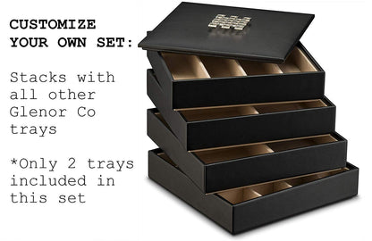 Glenor Co Jewelry Organizer Tray - Set of 2 - Stackable 18 Slots Jewelry Storage Trays - Display on Dresser or Drawer - Compatible with Other Trays - Black