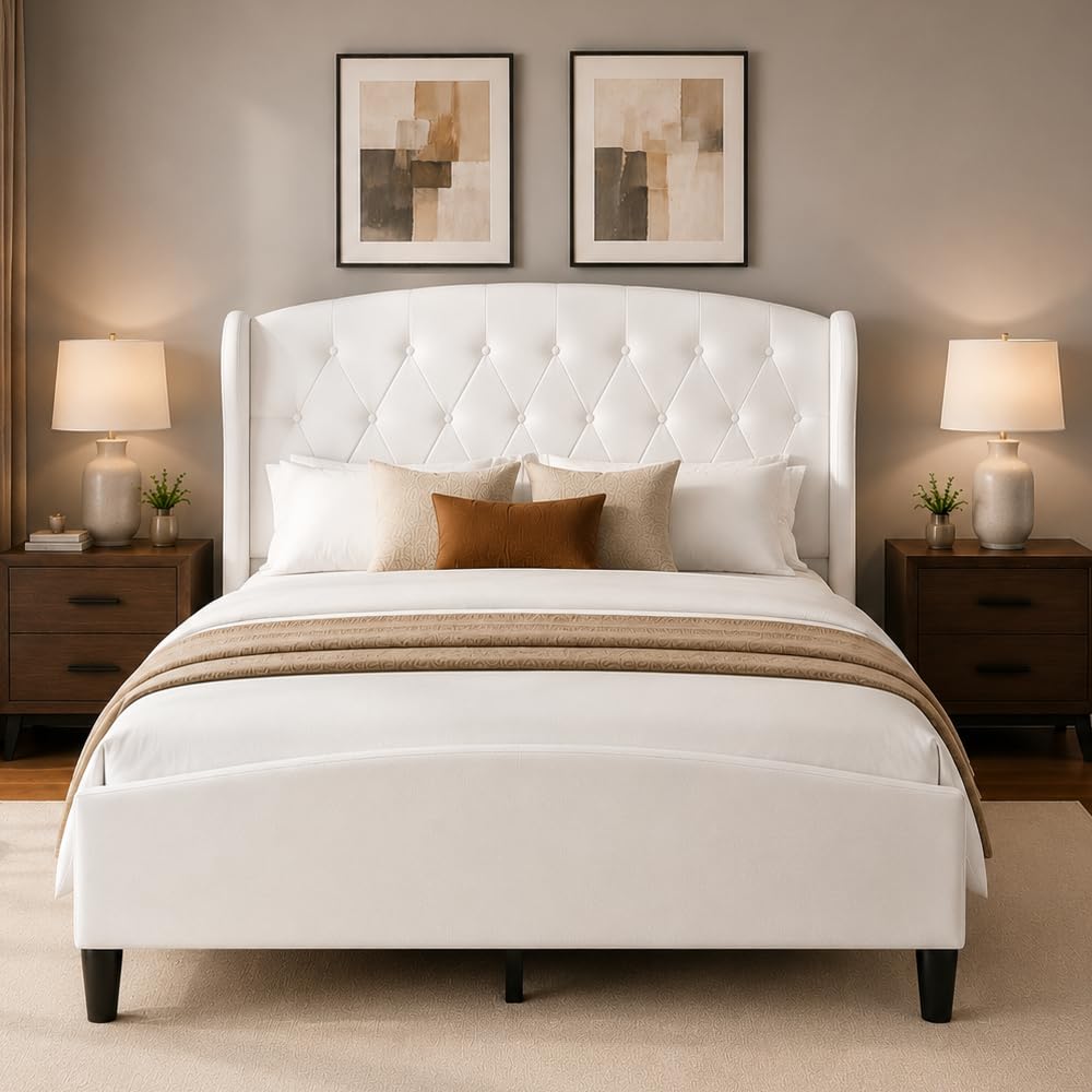 SAMTRA King Bed Frame with Extra Tall 51" Wingback Headboard, Soft Velvet Upholstered Platform Bed Frame, Modern Cloud Bed, Noise-Free, Metal Slats Support, No Box Spring Needed