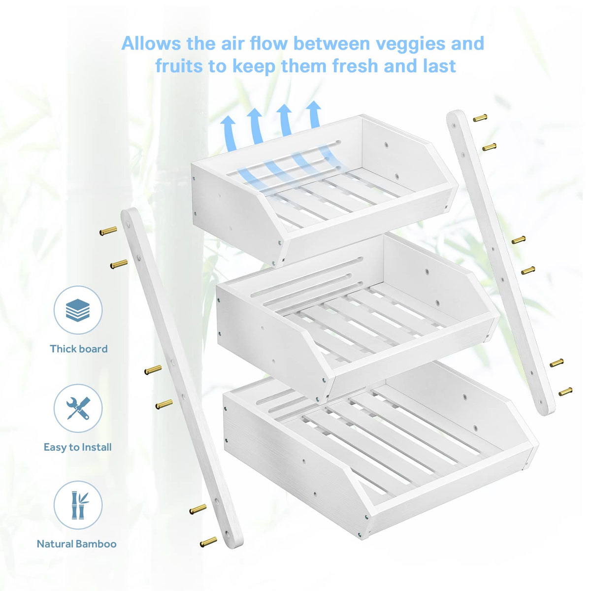 G.a HOMEFAVOR Fruit Basket for Kitchen, 3-Tier Fruit Bowl for Kitchen Counter, Vegetable Storage Stand for Fruit Shop, 15 mm Thickness (WHITE)