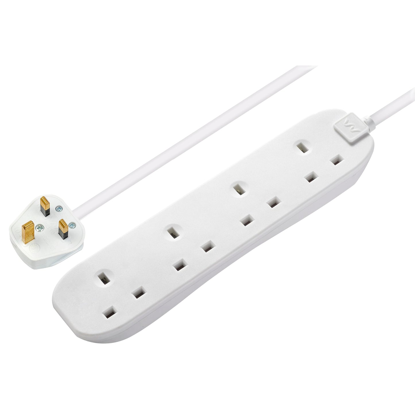 Masterplug Four Socket Extension Lead, Unswitched, 5 Metre Cable, 4-Way Plug Extension Cable, Power Strip, Basic Power, White, 13A, 4G, 5m, BFG5N