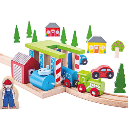 Bigjigs Rail Wood Train Washer | Accessories for Wooden Railway Tracks | Unique Expansion Pack | Gifts for 3+ Year Old Toddlers | Kids Educational Toy Set