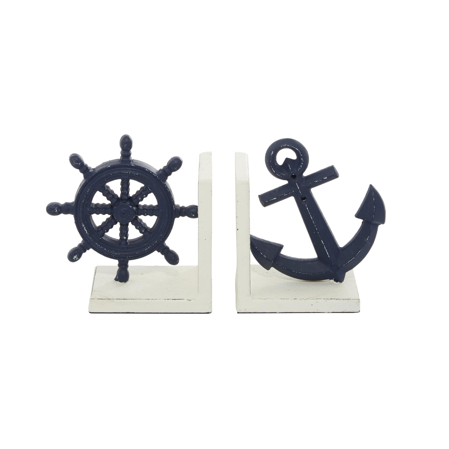 Deco 79 Metal Anchor and Ship Wheel Bookends, Set of 2 6"W, 6"H, Blue