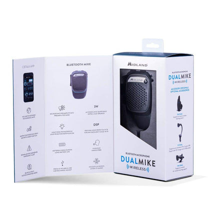 Midland - Microphone Wireless, Bluetooth Microphone Dual Mike for CB Radio & Hands-Free Truck/Car/Camper, Analog & Digital, 3W Super Bass Speaker, DSP, Mounting Support, Light Ring, USB Charging Cable