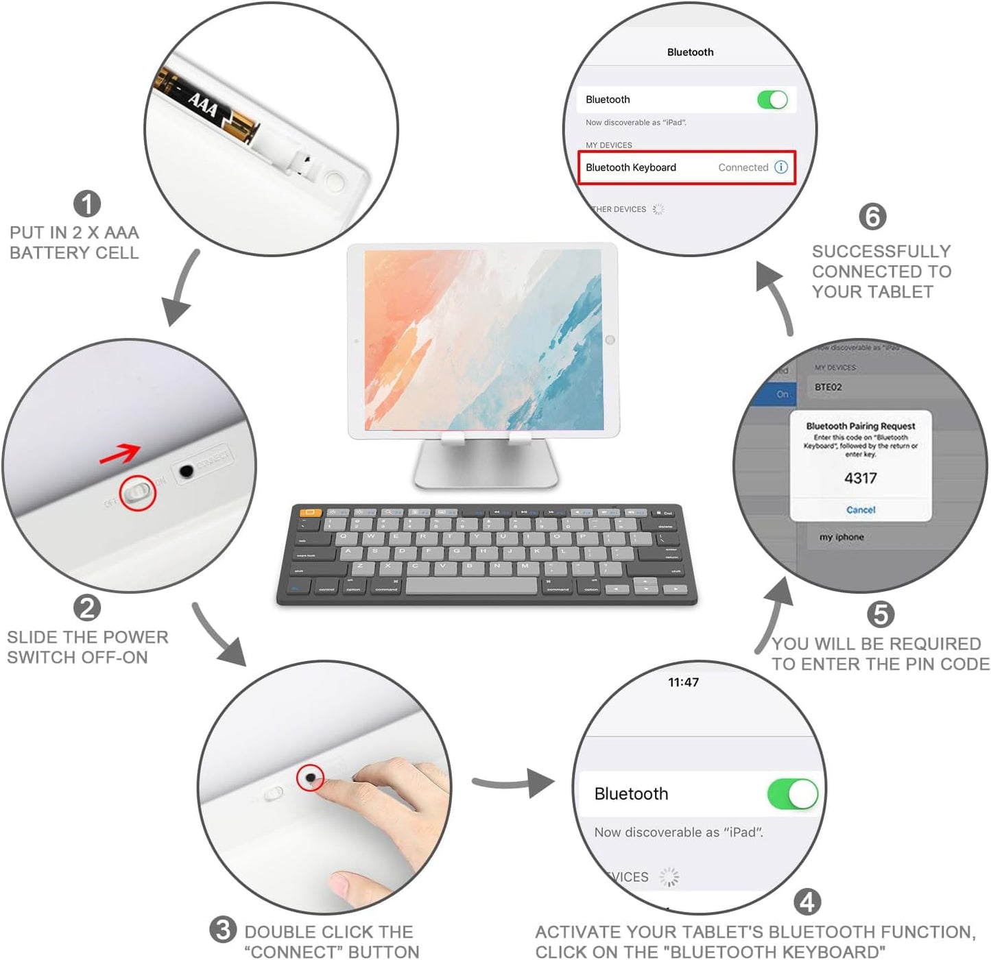 OMOTON Bluetooth Keyboard Compatible with iPad 10th Generation, iPad 10.2 (9th/8th/7th), iPad Pro 13/12.9/11 inch, iPad Air/Mini and More iOS Devices, White