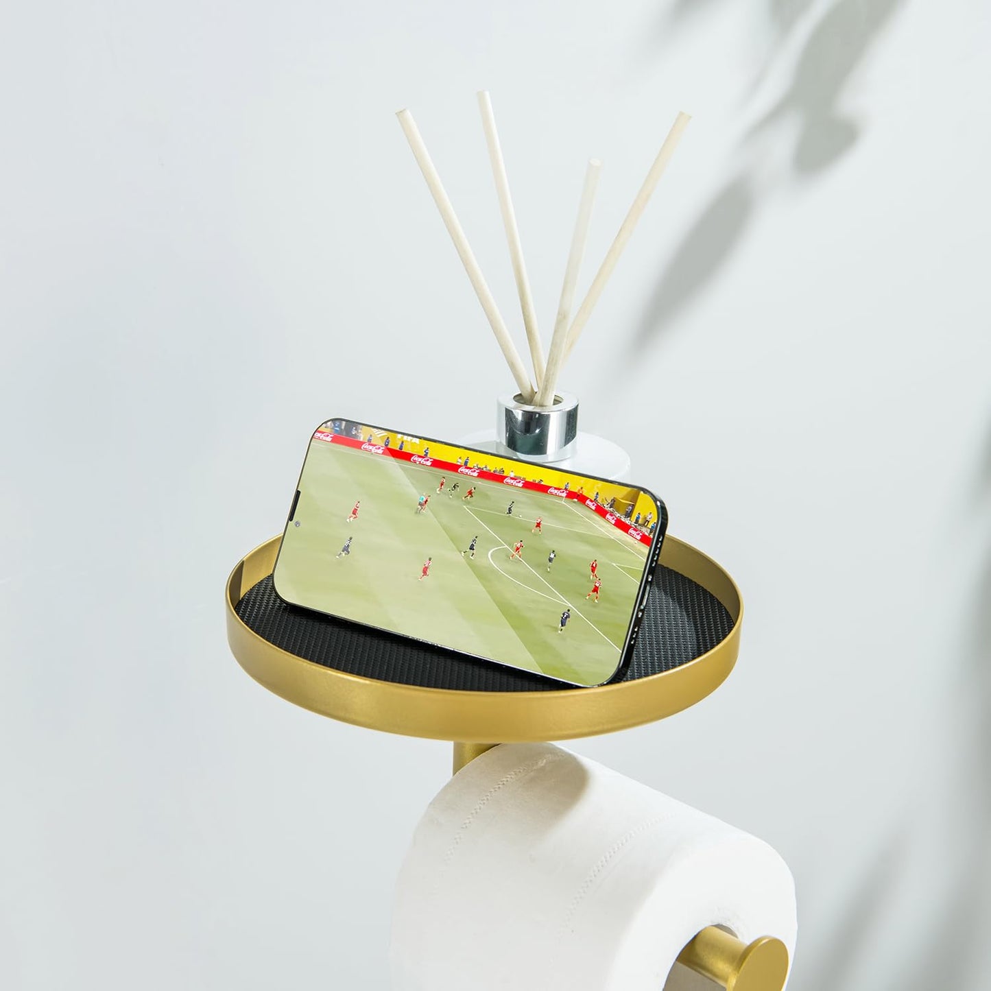 ZBMDDEY Toilet Paper Holder Stand, Bright Gold, for Bathroom Floor Standing, Adjustable Height and Heavy Paper Holder Stores 4 Reserve Rolls