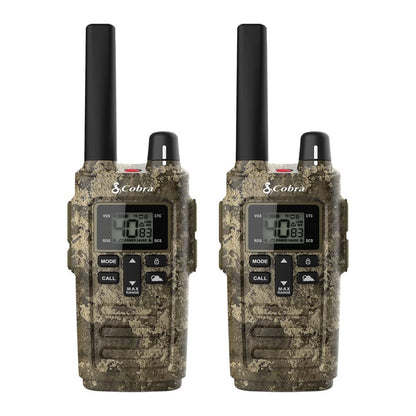 Cobra RX680 Walkie Talkies (2-Pack) - Rugged & Splashproof Two Way Radios Long Range, IP54 Water Resistant Design, 60 Pre-Programmed Channels, Weather Alerts, Included Charging Dock (Black/Orange)