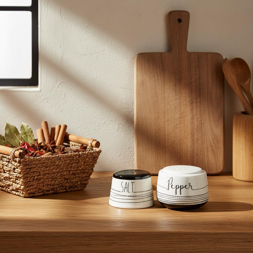 Young's Inc. Ceramic Salt and Pepper Shaker Set - Cute Kitchen Table Accessories and Decor - Stacking