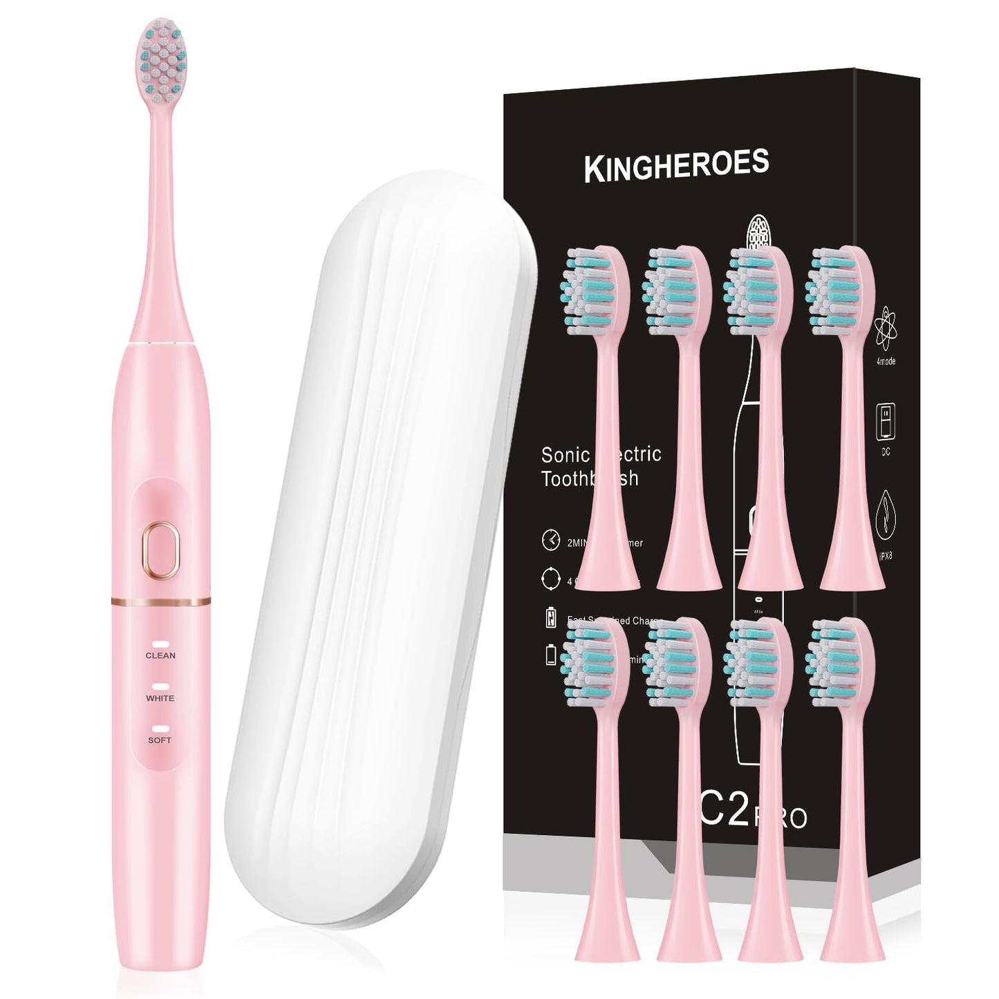 Electric Toothbrush Set, Comes with 8 Brush Heads & Travel Case,4 Modes with 2 Minutes Built in Smart Timer, One Charge for 60 Days, 42000 VPM Motor (Black)