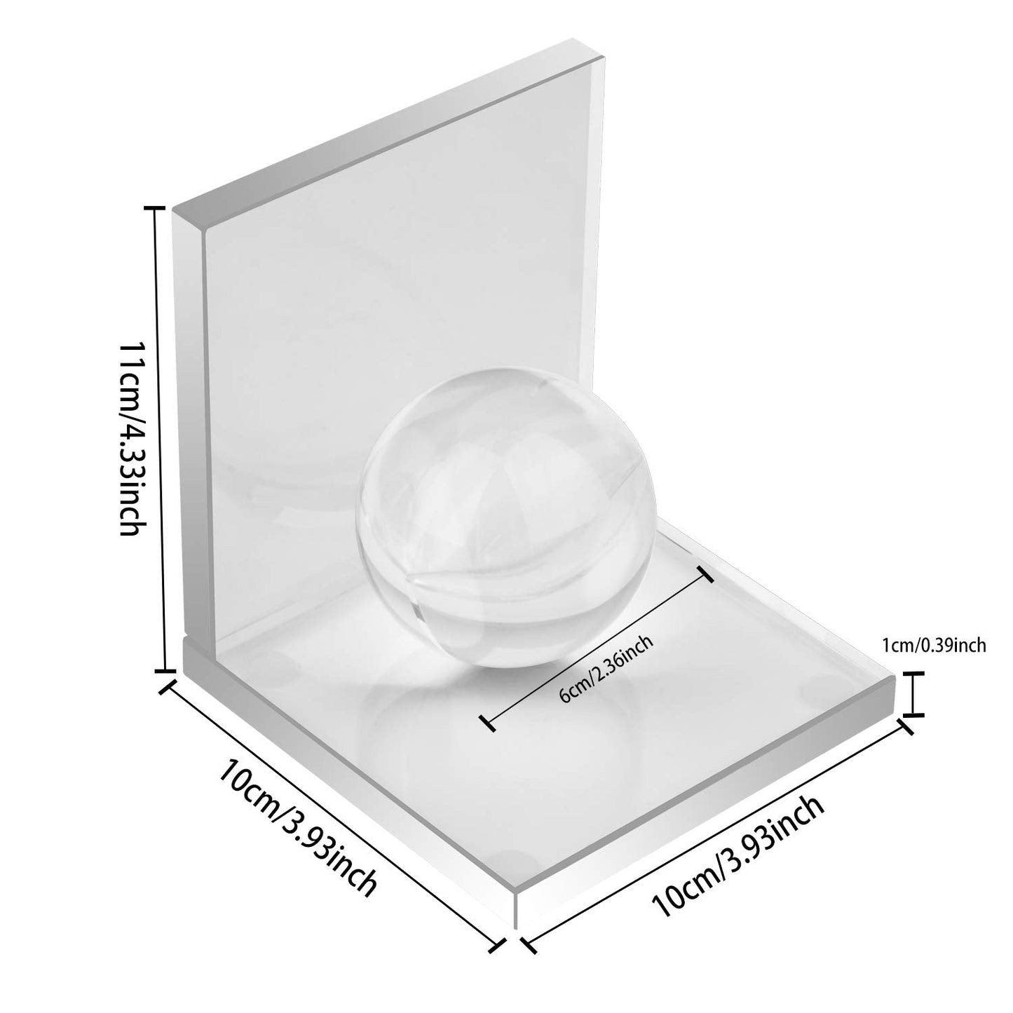 MerryNine Crystal Book Ends with Crystal Ball, 2 Pcs Clear L Shape Non Skid Sturdy Crystal Decorative Bookends for Heavy Books, Bookshelf, Office, School Library, Decorative Ornaments