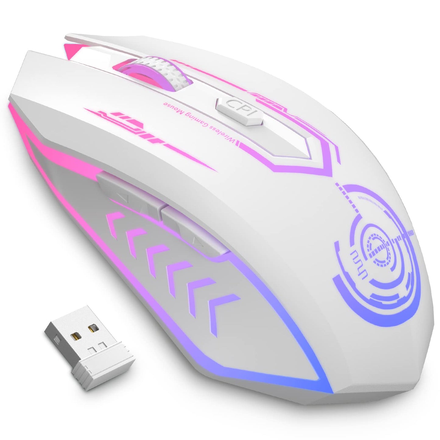 UHURU Wireless Gaming Mouse Up to 12000 DPI, Rechargeable USB-C Wireless Mouse with 7 Buttons 7 Dynamic LED Color Ergonomic Programmable MMO RPG for PC Laptop, Compatible with Windows Mac