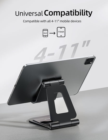 Nulaxy Aluminum Tablet Stand, Fully Foldable Adjustable Desktop Tablet Stand Holder, iPad Accessories for Office Compatible with iPad Air 4/Mini/Pro 11/12.9/10.2/9.7, All 4-11'' Mobile Devices, Black
