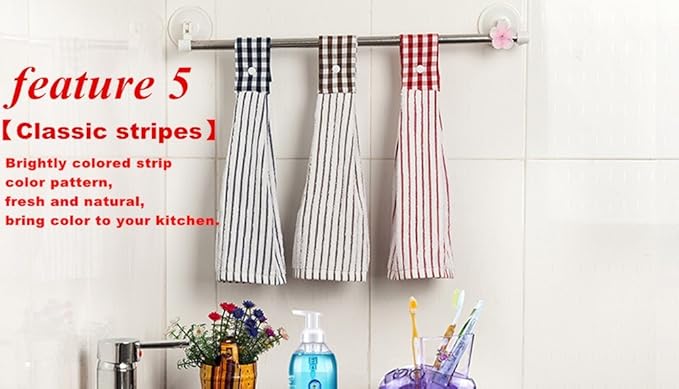 2 Pcs Kitchen Cotton Classical Striped Towel Absorbent Towel Hanging Towels