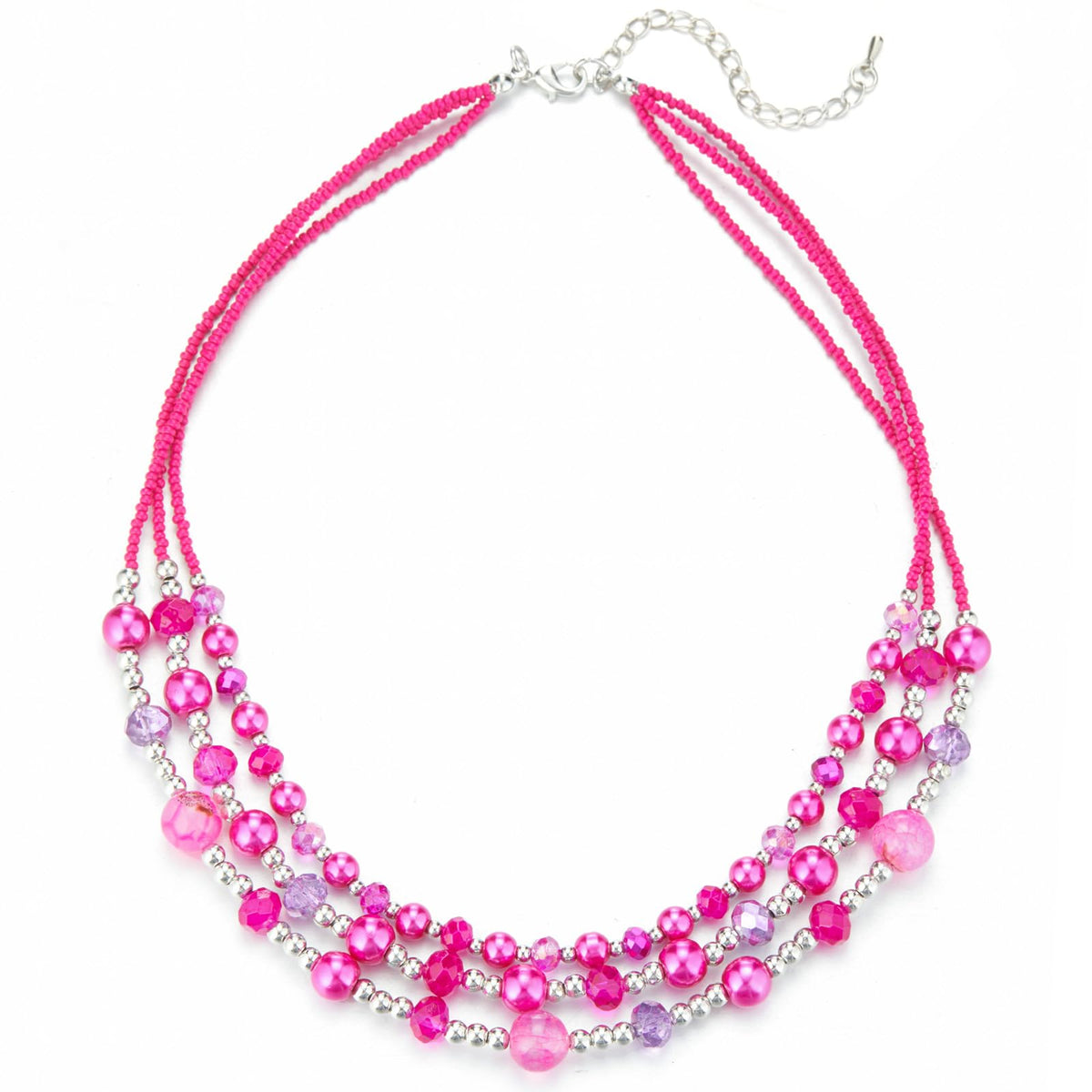 Noessla Beaded Statement Necklaces for Women Layered Chunky Bead Necklace Fashion Costume Jewelry Gifts for Mom(Hot Pink)
