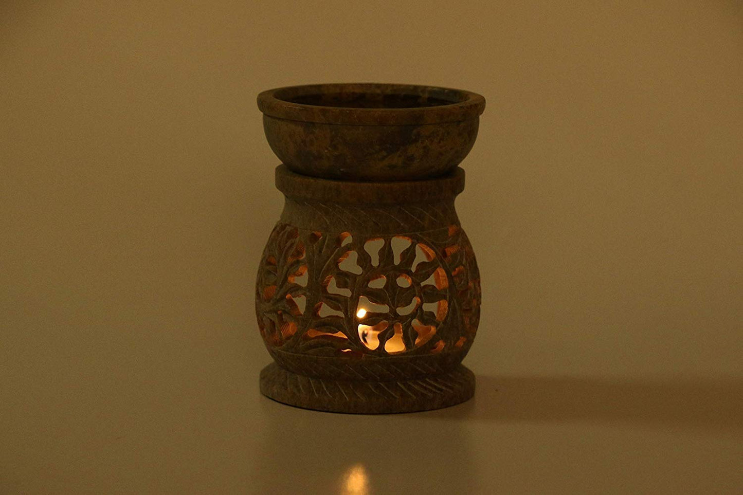 KC Kullicraft Marble Soapstone Candle Aroma Burner | Oil Diffuser | Tea Light Holder | Wax Burner- Handmade Flower Carving for Gifting & Decoration | Decorative Home and Office Decor.