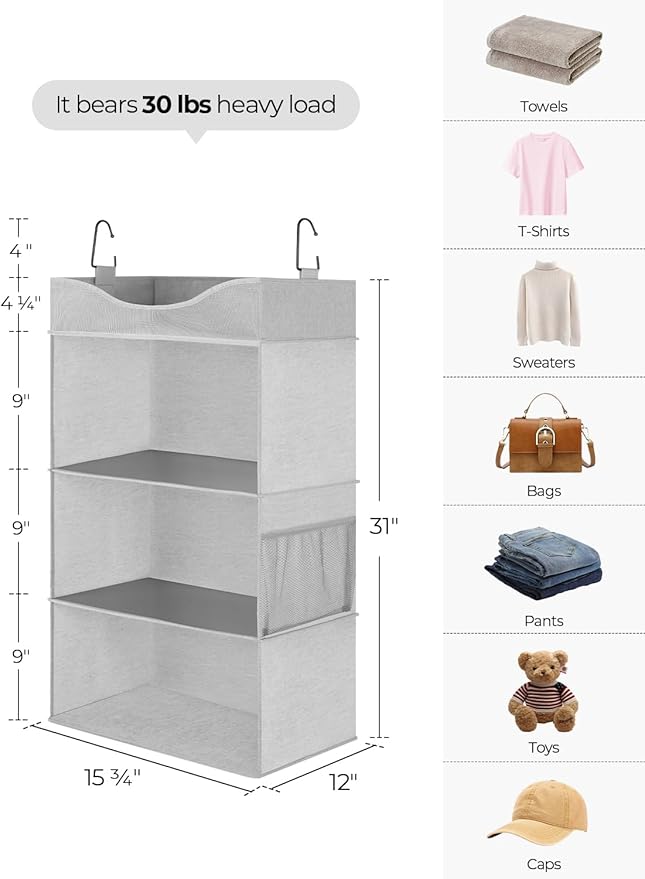 StorageWorks Hanging Closet Organizer, 3-Shelf Hanging Closet Shelves