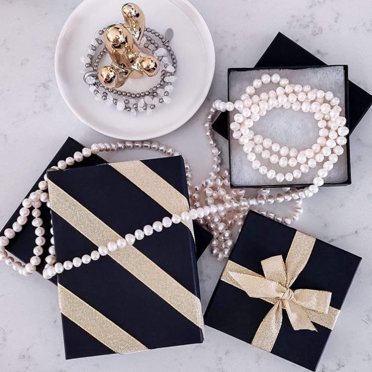 RJ Displays 15 Pack Cotton Filled Black Matte Color Paper Cardboard Jewelry Necklace, Bracelet, Watches, Belt Buckles, Pocket Watches Gift and Retail Display Boxes Size: 5 3/8" x 3 7/8" x 1" Inch