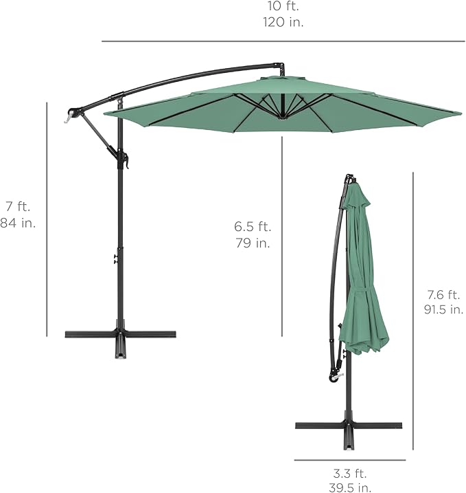 Best Choice Products 10ft Offset Cantilever Hanging Market Patio Umbrella, 8 Sturdy Ribs, Easy Adjustment - Seaglass