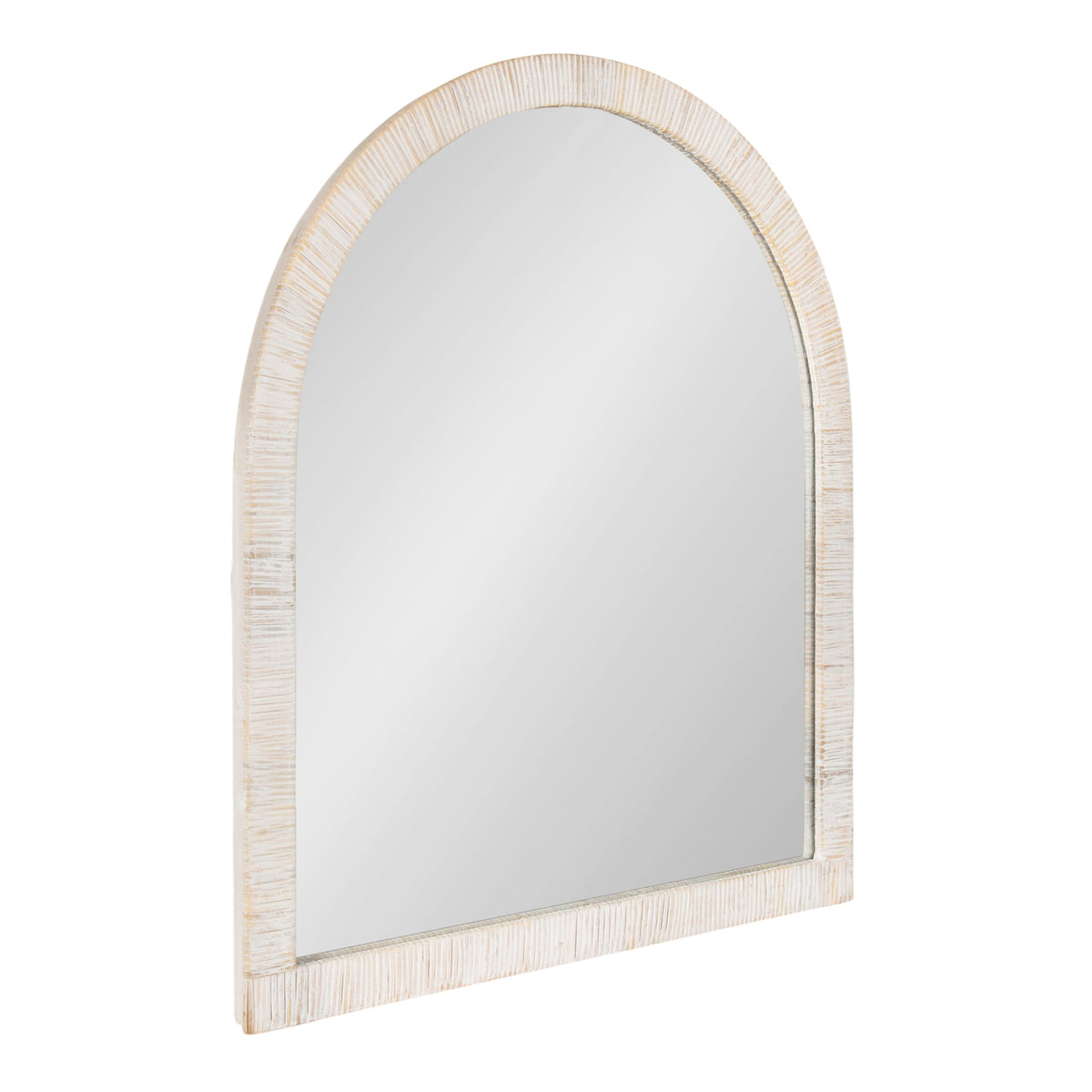 Kate and Laurel Rahfy Boho Arch Rattan Wall Mirror, 28 x 32, White, Decorative Wooden Mirror with Authentic Rattan Frame for Bathroom Vanity Mirror