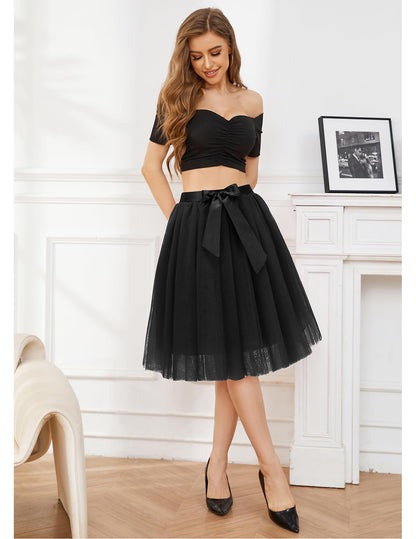 Halloween Black Tulle Skirt for Women A Line Homecoming Prom Party Dress Black M