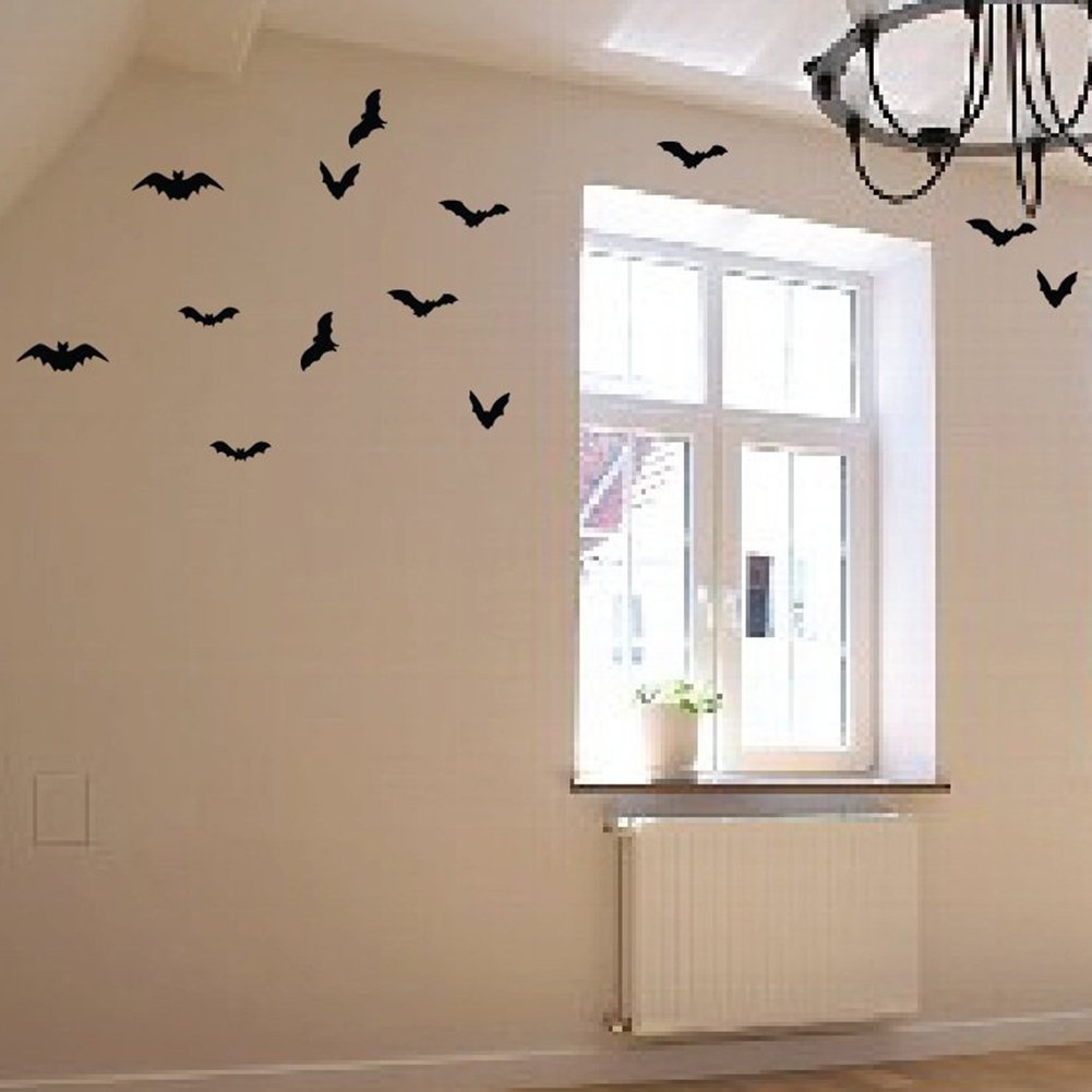 DIY Halloween Party Supplies PVC 3D Decorative Scary Bats Wall Decal Wall Sticker, Halloween Eve Decor Home Window Decoration Set, 28pcs, Black