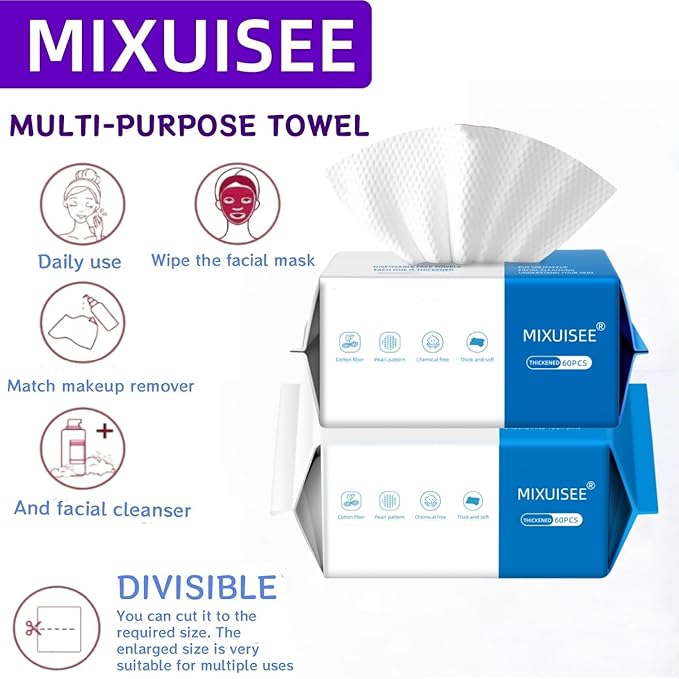 Disposable face towel, MIXUISEE thick and soft face towels, 100% cotton face