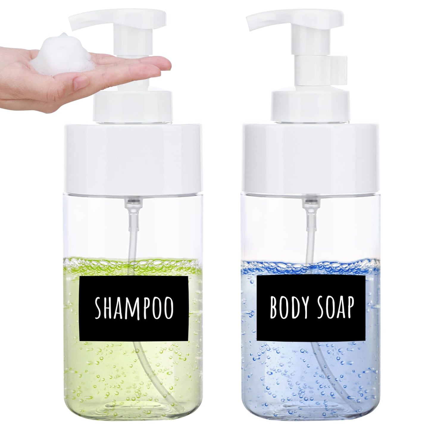 Segbeauty 16.9oz Clear Foam Soap Dispenser, 2pcs Refillable Plastic Foaming Hand Soap Dispenser, 500ml Empty Bathroom Foam Pump Dispensers Set Foaming Pump Bottle for Shampoo Lotion Liquids