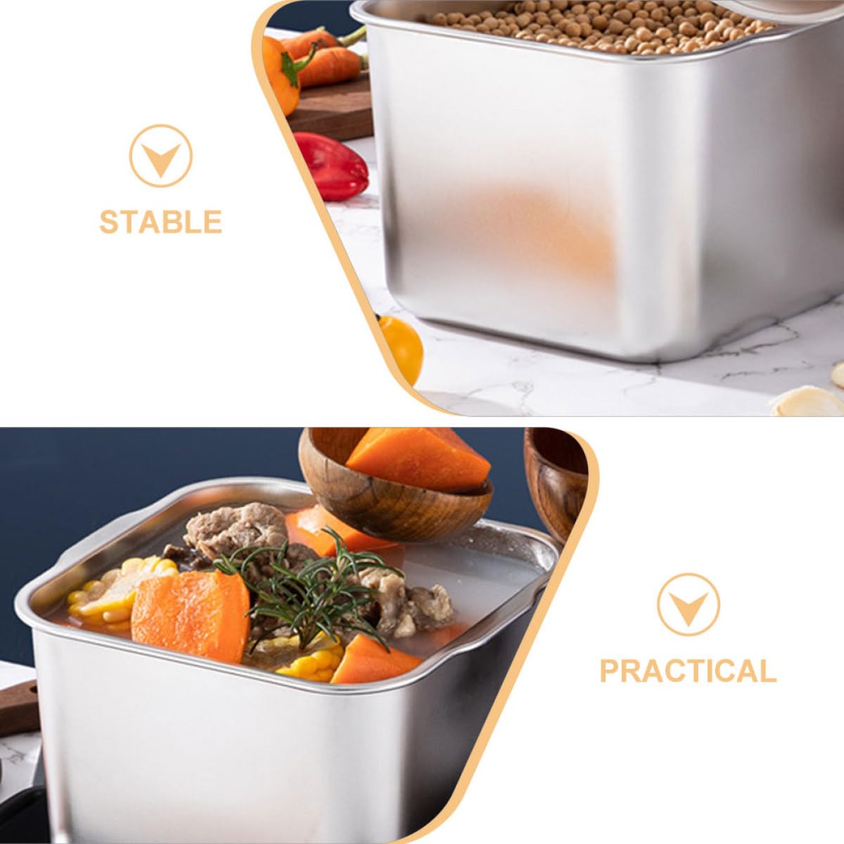 NUOBESTY Stainless Steel Condiment Pot with Lid Seasoning Jar for Kitchen Spice Container Silver Countertop Container for Sugar Salt and Sauce 4.72 X 4.72 X 3.93 in