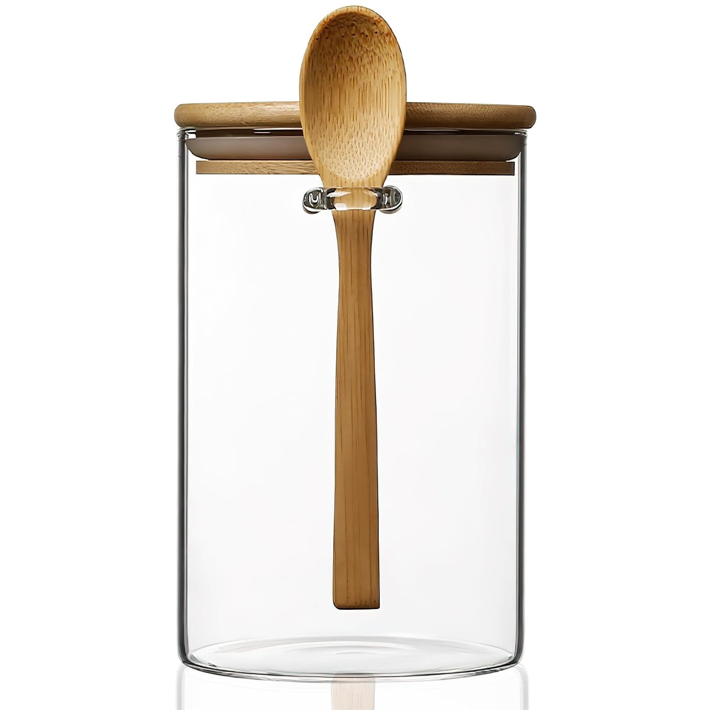 MOLADRI 25 oz/750 ml Glass Storage Canister with with Airtight Lid, Cute Clear Decorative Container Jar with Wooden Spoon for Coffee Spice Candy Salt Cookie Condiment Sugar Matcha Tea Overnight Oats