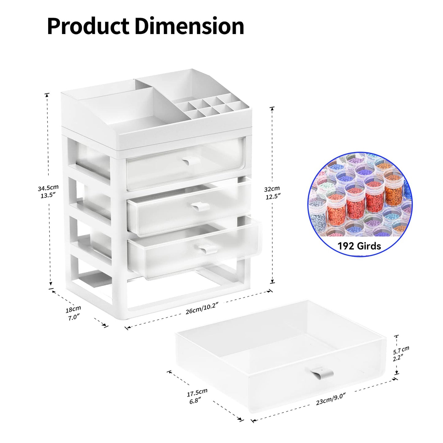ARTDOT Storage Containers for Diamond Painting Accessories, 4 Drawers with 192 Slots Bead Storage Bottles and Diamond Art Tool Rack