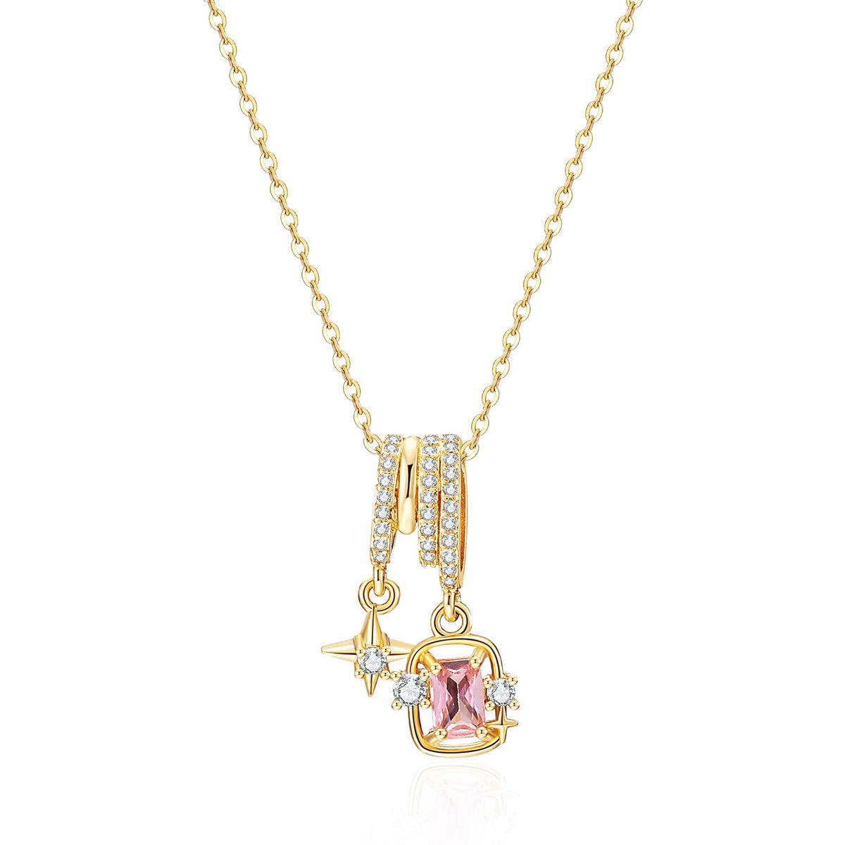crataly Star And Rose Quartz Necklace For Women-Gold Plated Multi-Pendant October Birthstone Necklace For Valentines Day Mother's Day Christmas Birthday Gifts