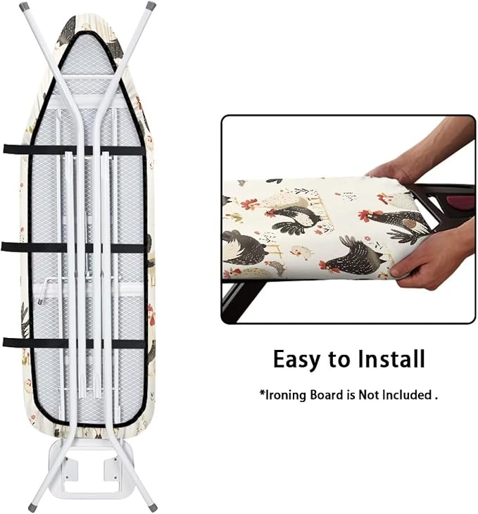 White Rooster Ironing Board Cover and Pad 15x54 Inch, Iron Board Cover