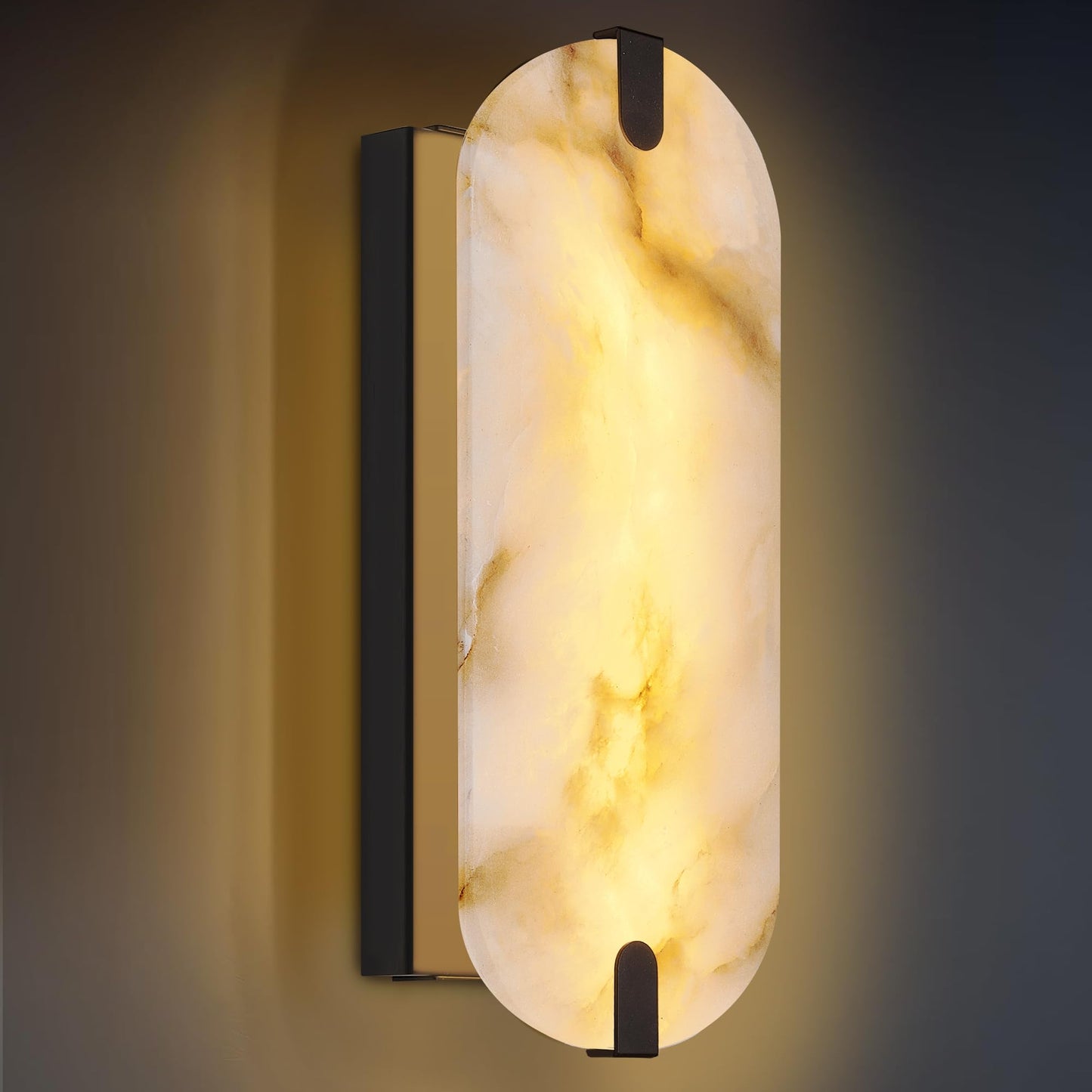 DLUCE 14.17in Alabaster Wall Sconces, Natural Marble Wall Light, Modern LED Alabaster Sconces for Living Room Indoor Wall Lamps for Dining Room Stairs Bedroom,Black