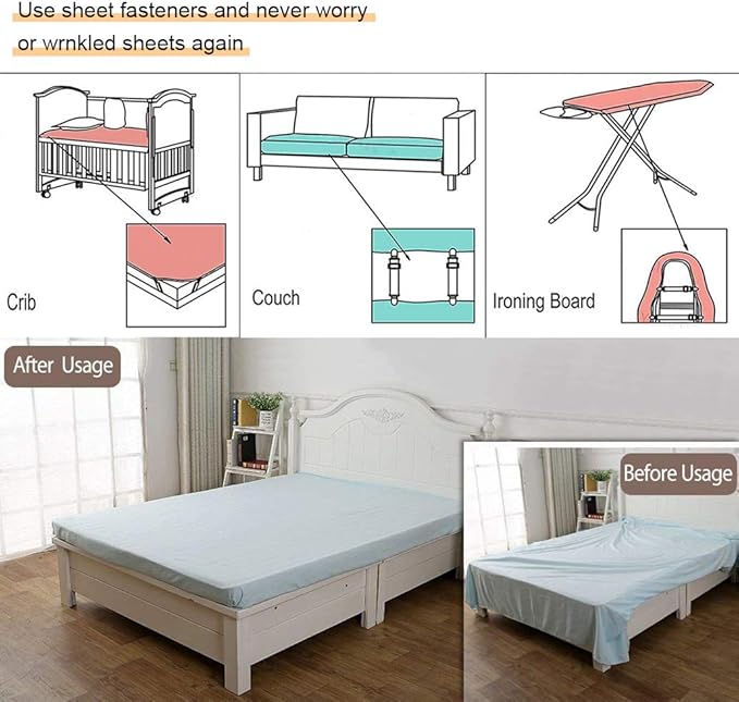 4Pcs Adjustable Bed Sheet Straps Clips, Elastic Mattress Sheet Fasteners Holder
