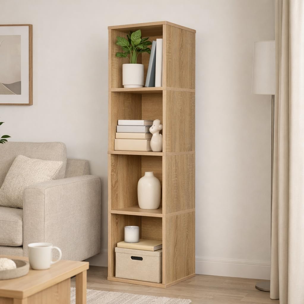 YCICI 4 Cube Storage Organizer Wooden Bookshelf, 4 Cube Shelf Bookcase, Small Bookshelf Storage Organizer, 4 Cube Storage Shelf for Bedroom, Small Bookshelf for Living Room and Office (4 Cube)