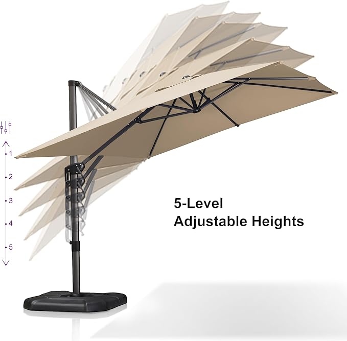 PURPLE LEAF 9'×11.5' Cantilever Patio Umbrella with Base Rectangle Offset Outdoor Umbrella Cover with Zipper for Garden Deck Pool Beige