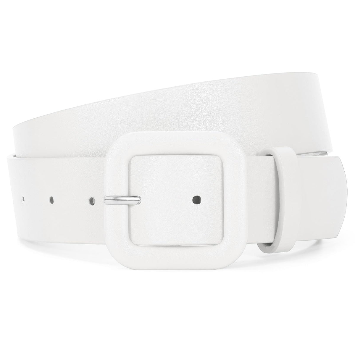 WHIPPY Women Leather Belt Candy Color Fashion Square Buckle Belt Ladies Belt for Jeans Pants Dresses, White, S