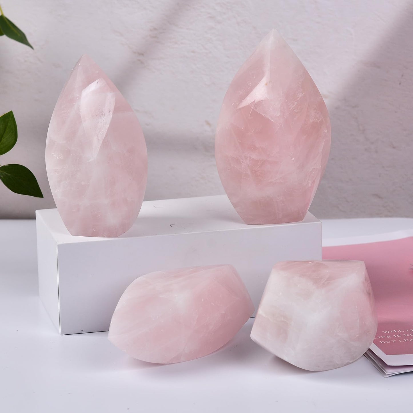 JIC Gem Rose Quartz Crystal Tower 4 Sides Spiral Obelisk Natural Healing Crystal Point Reiki Energy Decoration 0.6-1.1 Lbs
