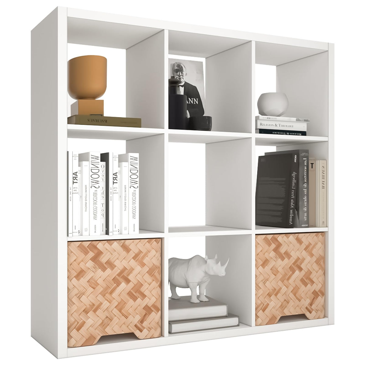 Endearing Limons【2026 Wooden Thick Border 9 Cube Shelf Storage Organizer with Anti-Tipping Kits + Reversible Open Back Bookcase (11 x 11 Unit Cell White)