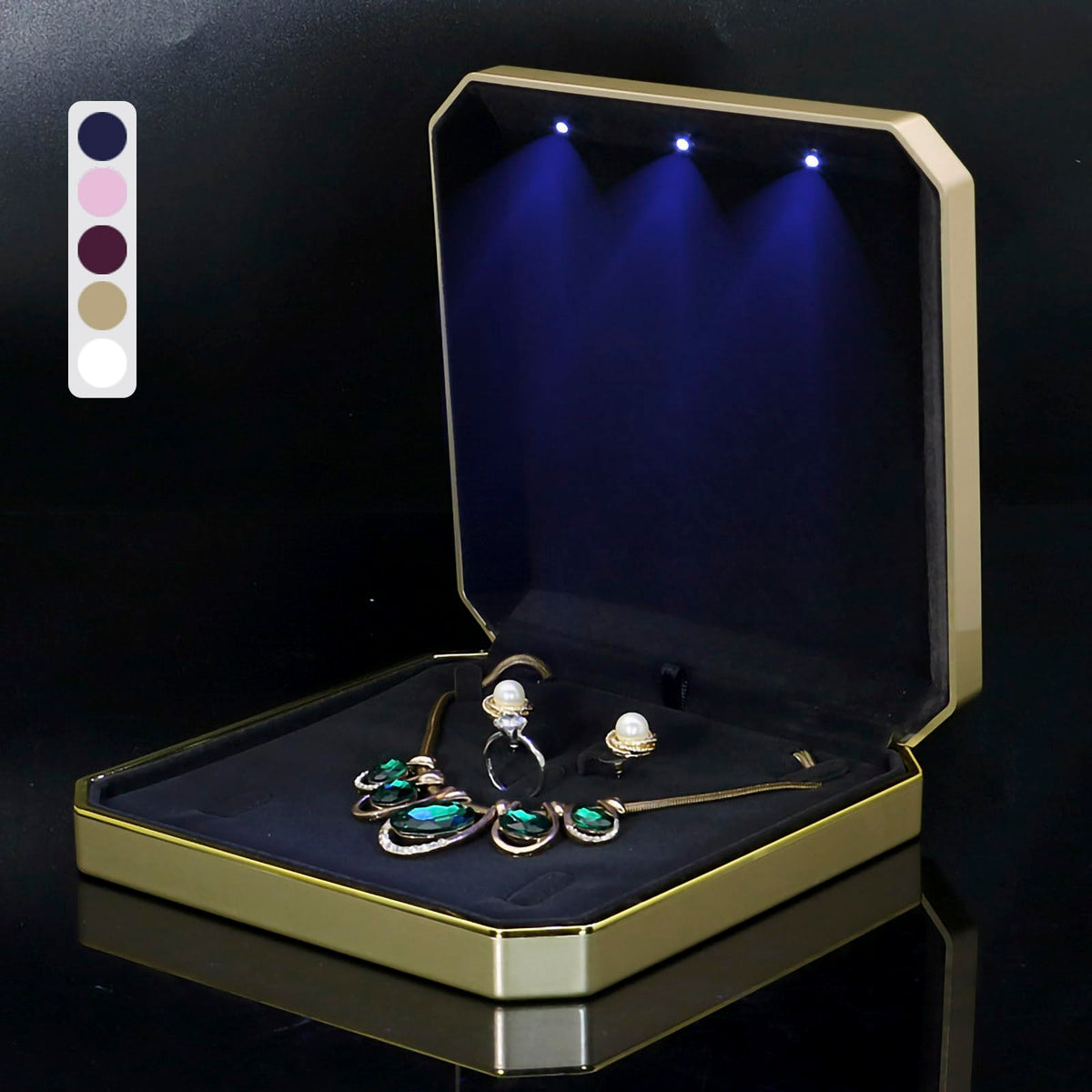HSLFUAI Necklace Organizer with Led Light,Jewelry Box for Necklace, Necklace Box Gift,Jewelry Gift Box for Wedding, Birthday, Valentine' Day, Mother'S Day, Christmas(Gold)