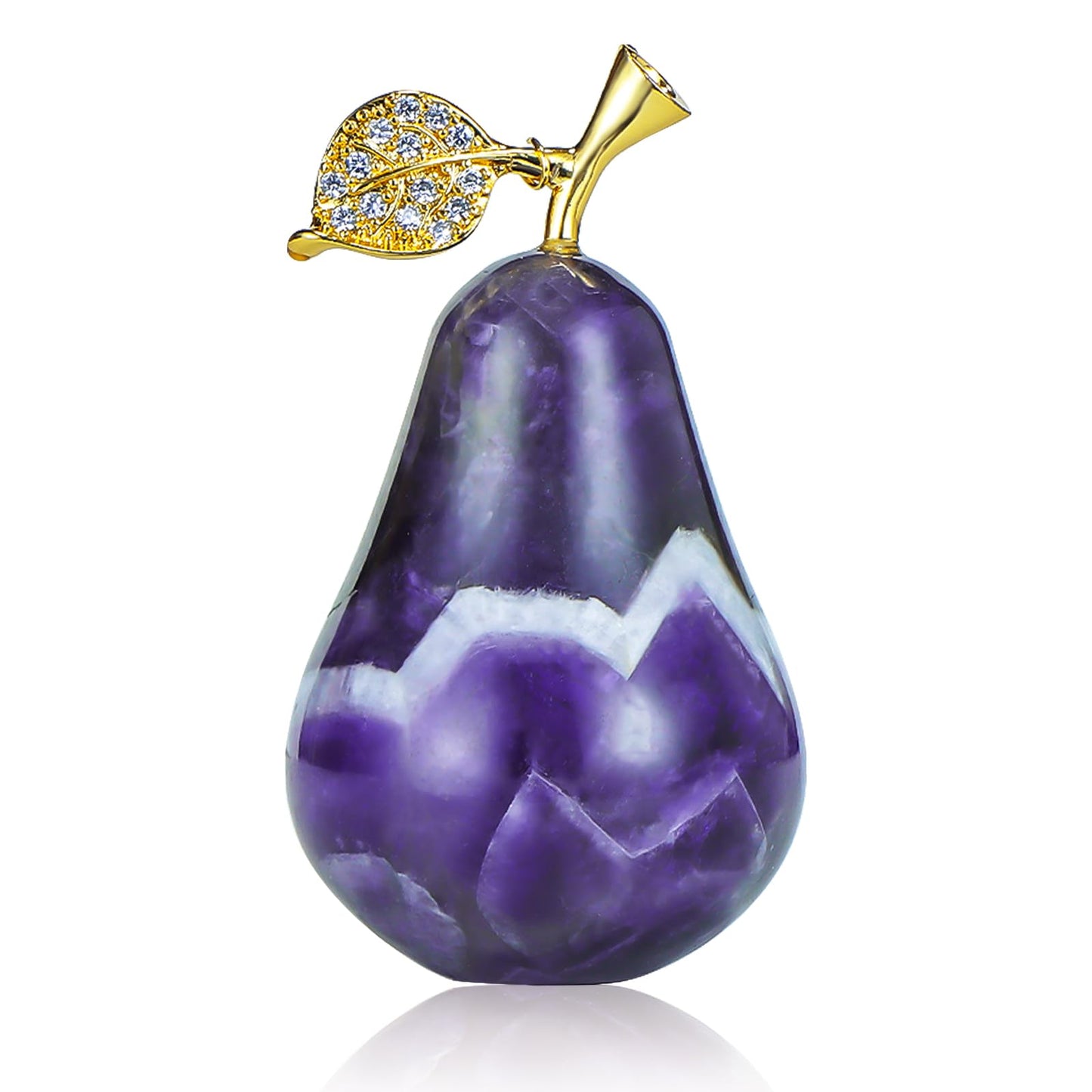 LEADGEM Amethyst Crystal Pear Statue Home Ornament Decor Quartz Fruit Pears Sculpture Collectible Figurines Paperweight for Home Kitchen Tabletop Centerpiece